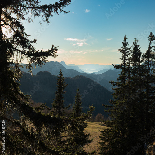 looking into a valley on a hike to tschekelnock during a beautiful day in the fall