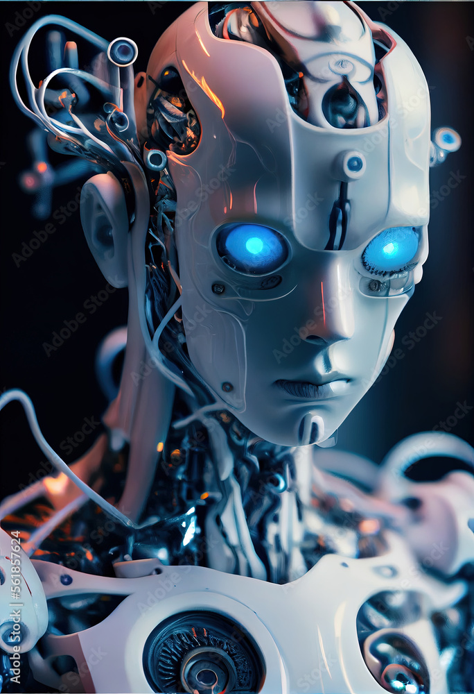 close-up portrait of an incomplete humanoid android, covered in white  porcelain skin generative ai sci-fi robot Stock Illustration | Adobe Stock