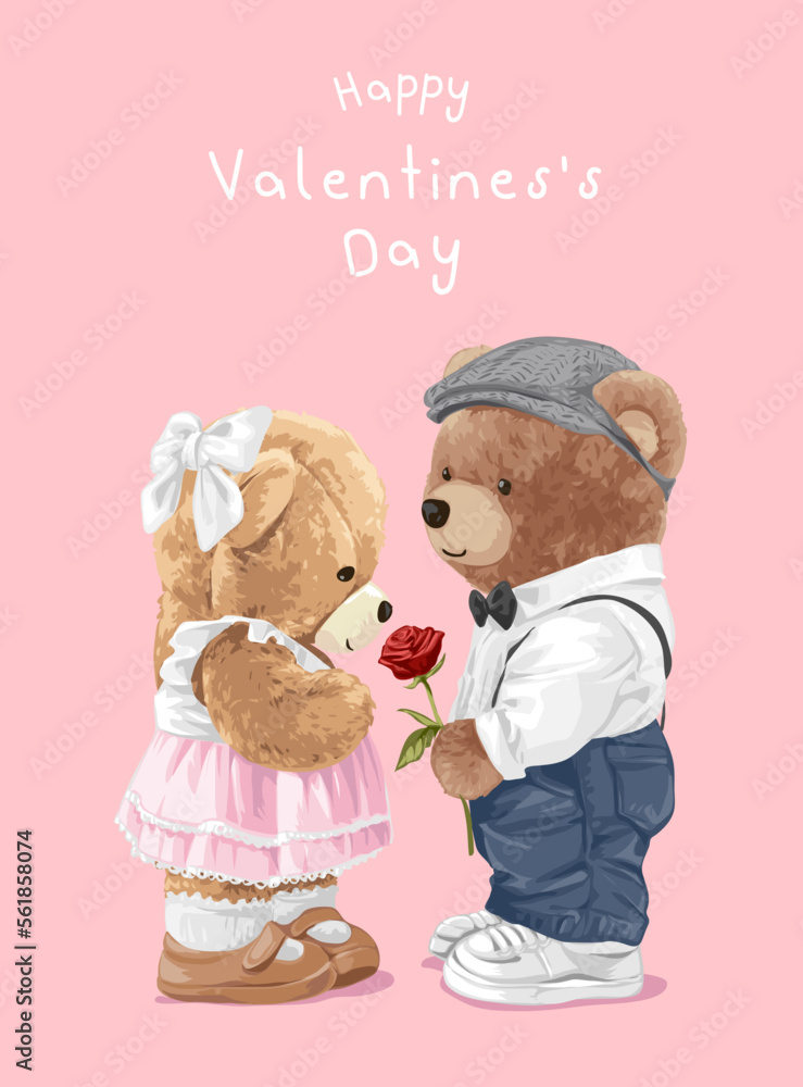 valentine's day card with cute bear doll lovers couple vector illustration - obrazy, fototapety, plakaty 