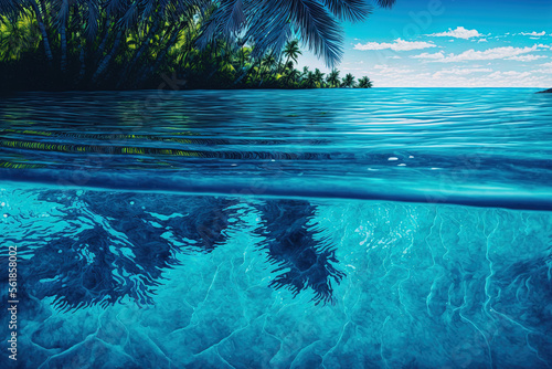 Blue water with ripples in the backdrop. the water's surface in a pool. background of tropical beach water. Generative AI