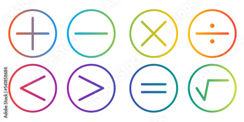 Math symbol icon set, simple math symbol with colorful gradient color