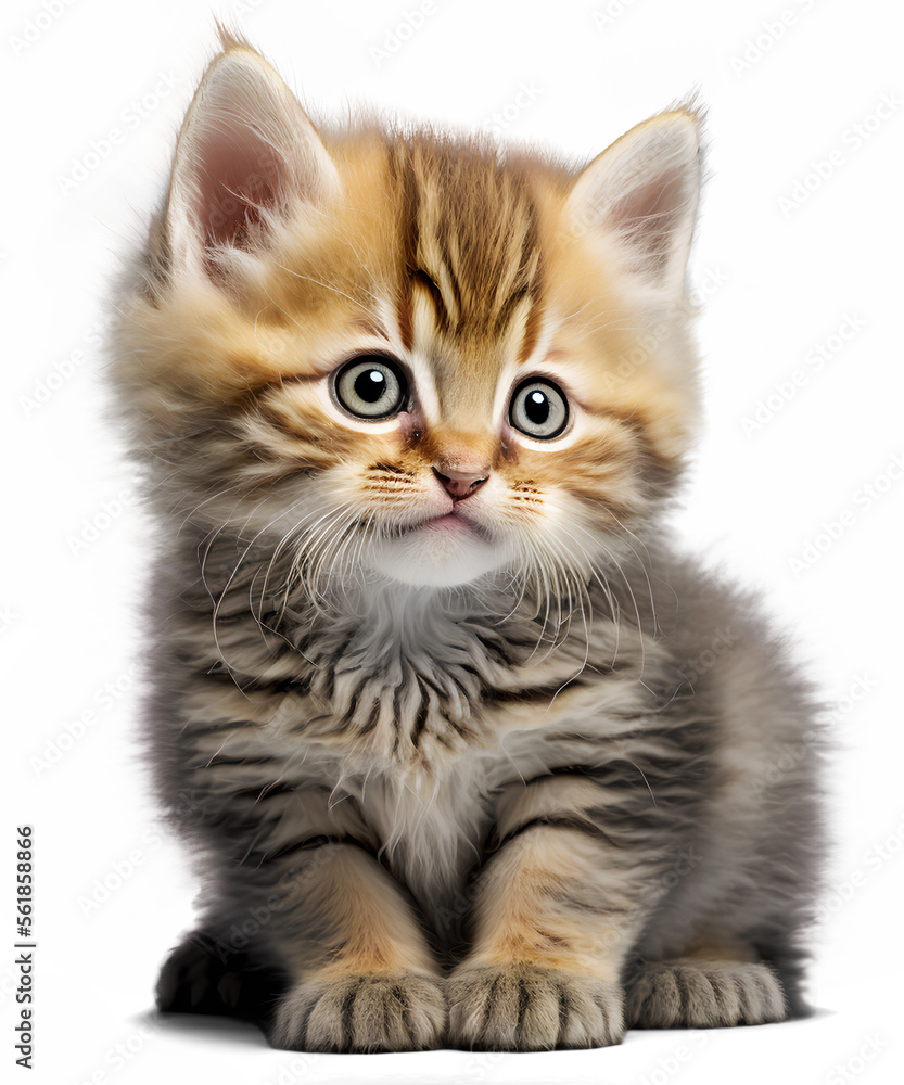 adorable tiny kitten, illustration on transparent background