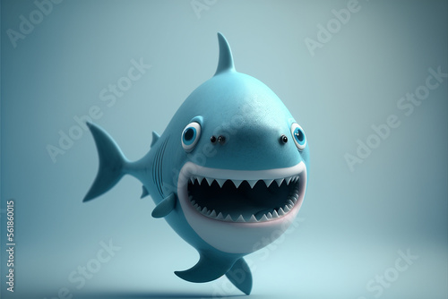 cute shark  character on blue background  AI generate