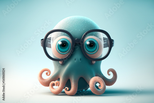 cute squid character on blue background