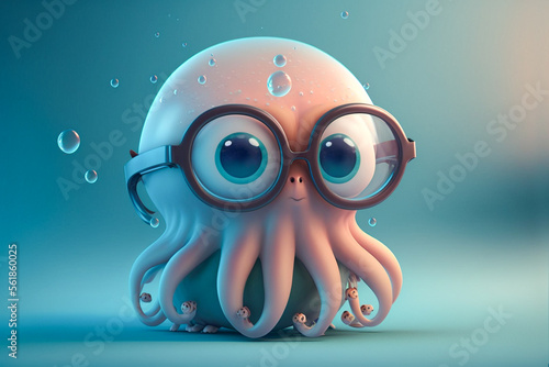 cute squid character on blue background