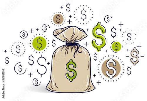 Money bag and dollar icon set vector design, savings or investments concept.