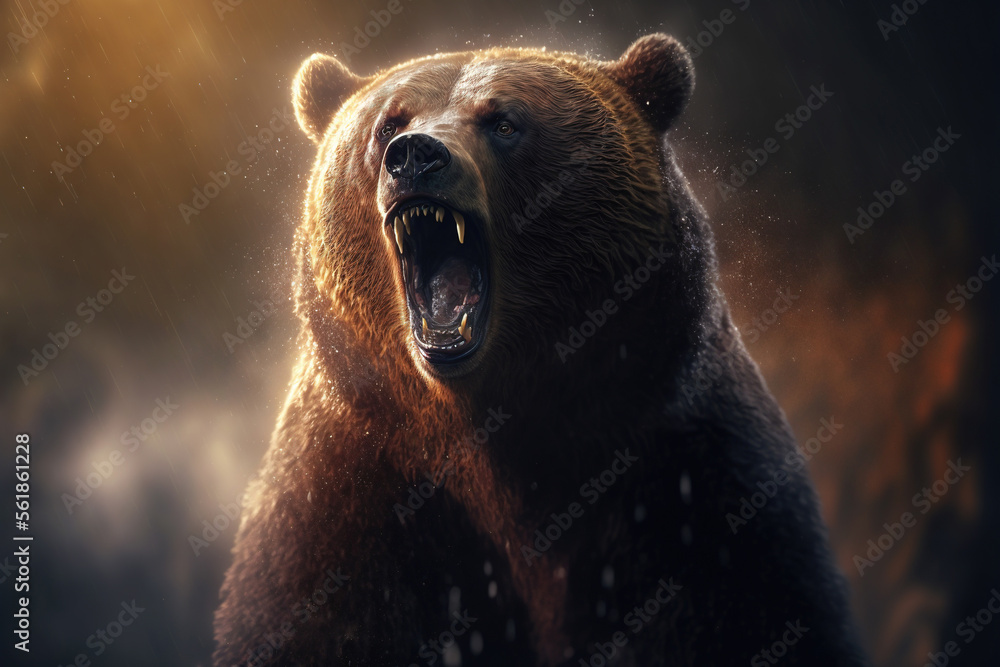 Angry roaring grizzly bear closeup. AI Stock Illustration | Adobe Stock