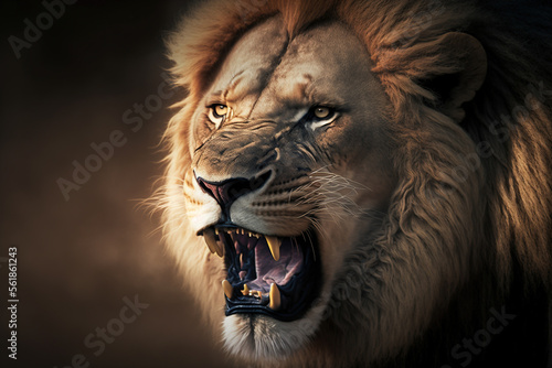Angry roaring lion closeup. AI © Oleksandr Blishch