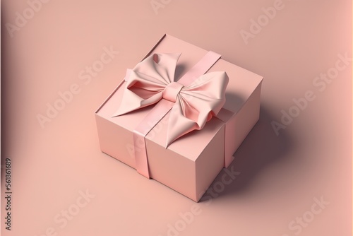 Blank open gift box or present box with pink ribbon bow isolated on pink pastel color background. Generative AI