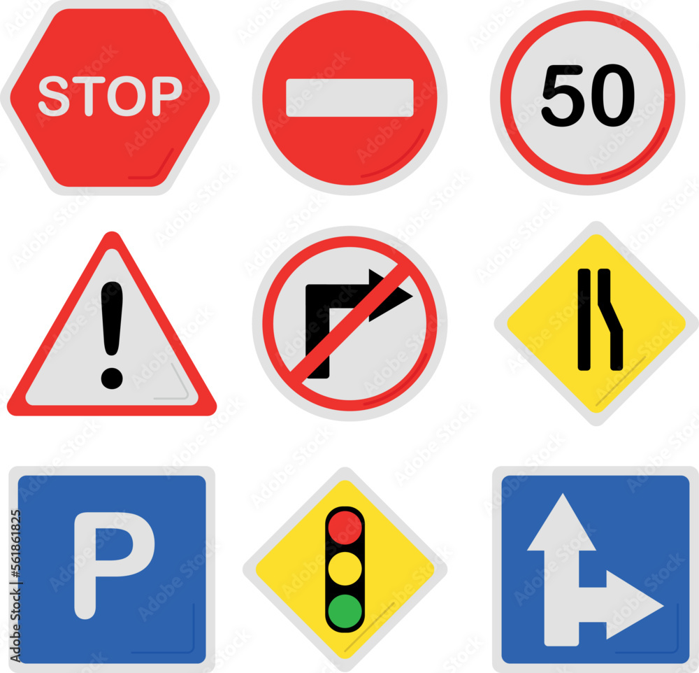 Set of various bright road signs, vector illustration Set of various bright road signs, vector illustration