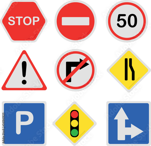 Free Download Set of various bright road signs, vector illustration - GFXLoad