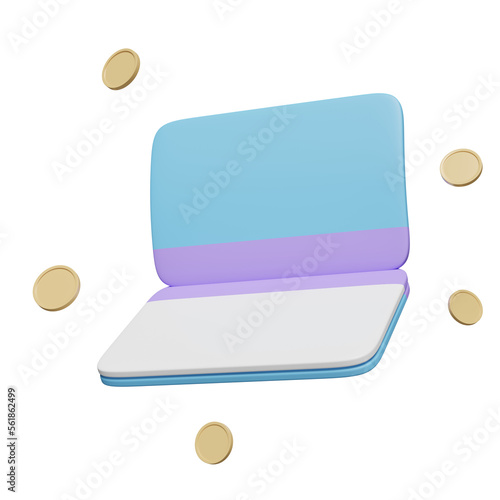 Fotografie 3d bank account open book, passbook with money dollar coin isolated