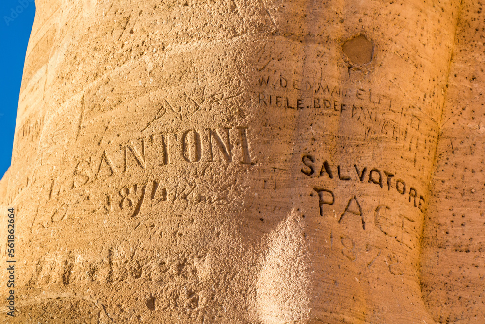 Old stone inscriptions at the Great Temple of Ramesses II in Abu Simbel ...