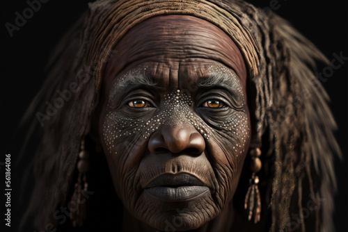 Generative AI illustration of Portrait of a black African senior woman