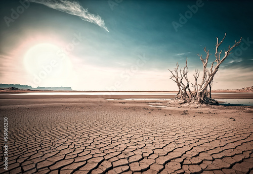 A Dried Lake And Burned Vegetation. Climate Change. Generative AI.