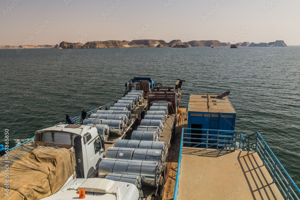Trucks on a ferry crossing Lake Nasser, Egypt