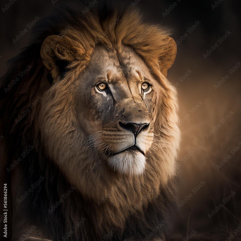 Fototapeta premium portrait of a lion, generative AI