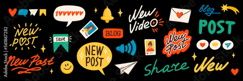 Blog content icons. Blogging or vlogging cartoon icons for social midea vector flat illustration. photo