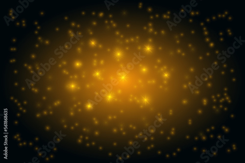 Glowing stars and lights on black background, vector illustration.
