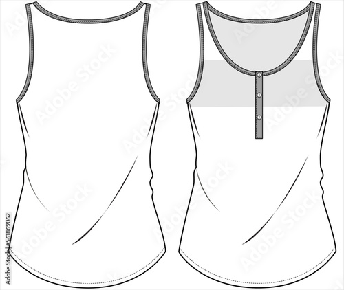 SLEEVLESS SLEEP WEAR TOP WITH HALF BUTTON PLACKET DETAIL IN EDITABLE FILE FOR  WOMEN AND TEEN GIRLS IN EDITABLE VECTOR FILE