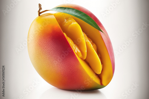 Mango that is ripe, isolated on white. Clipping Path in mango. professional macro photography in a studio. Generative AI photo