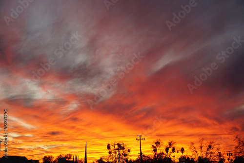 colorful sunset over the city of Sacramento, CA, USA