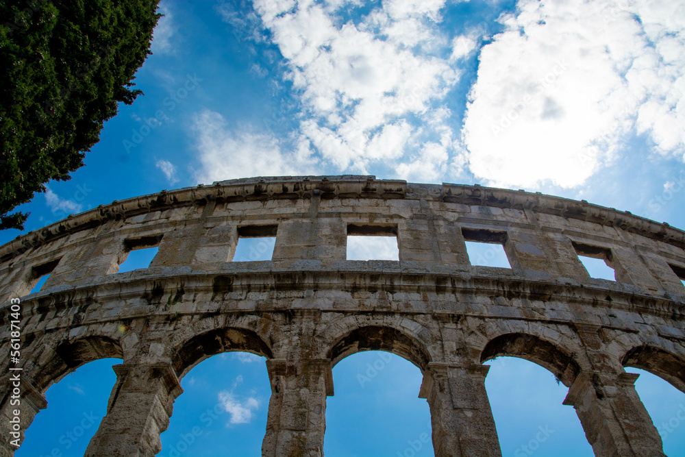 colosseum in pula with blue sky