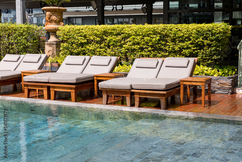 Bangkok, Thailand - JANUARY 02 2023: View of Mandarin Oriental Bangkok Hotel in Pool photo