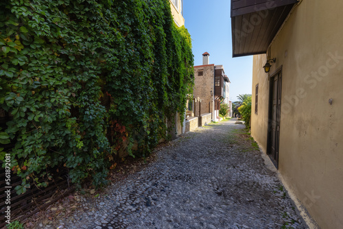 Streets and Residential Homes in the historic Old Town of Rhodes  Greece. Sunny Morning.