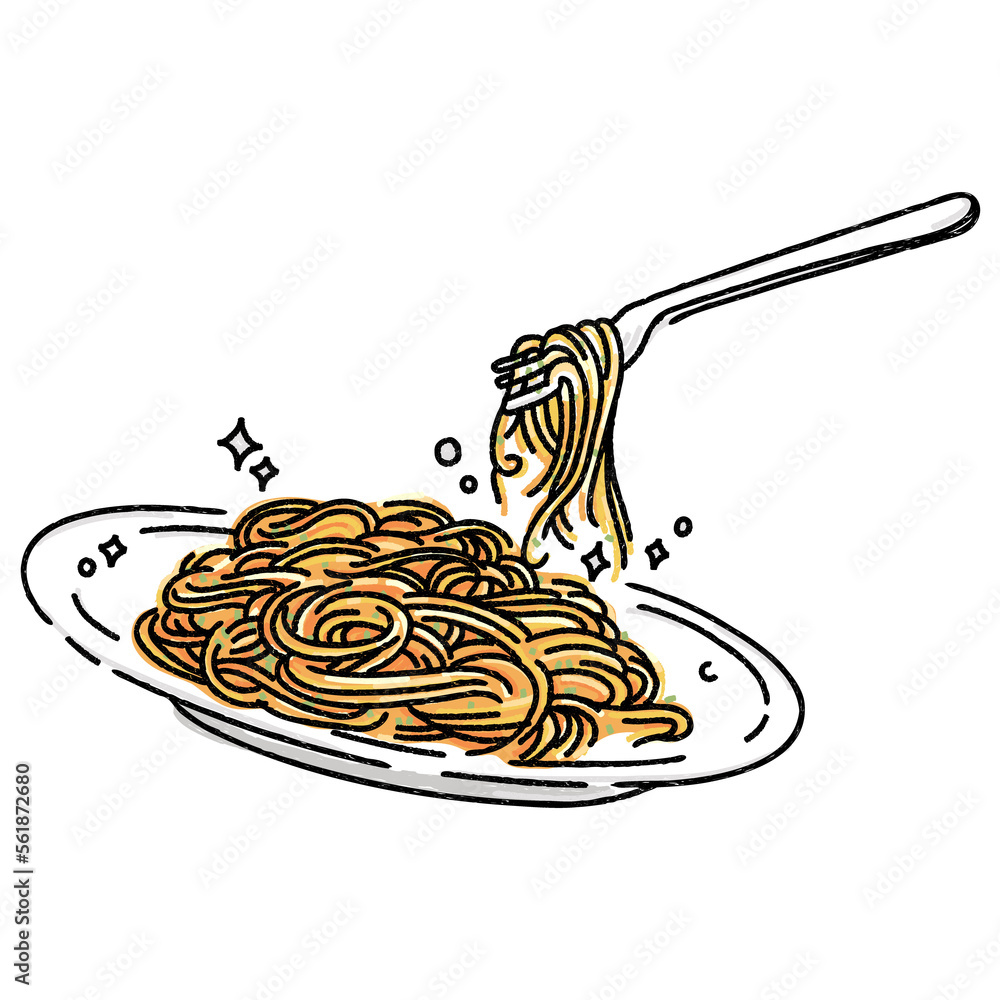 spaghetti dish hand drawn outline style illustration Stock Illustration
