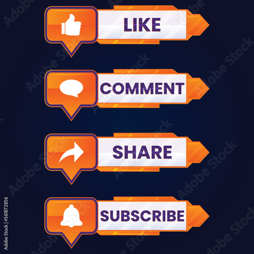 like comment share and subscribe icon button vector set