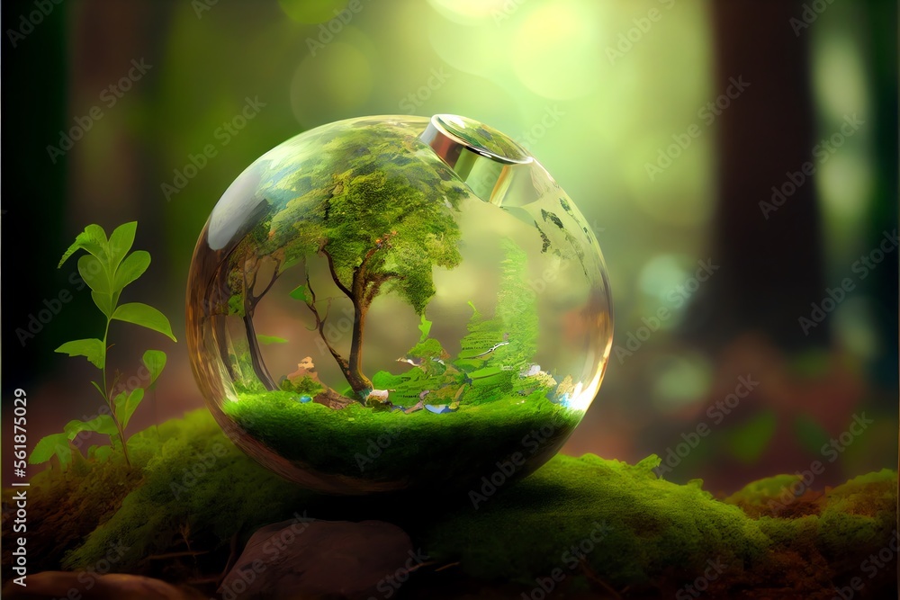 Eco-friendly environment and Earth Day with a glass globe.. Generative AI