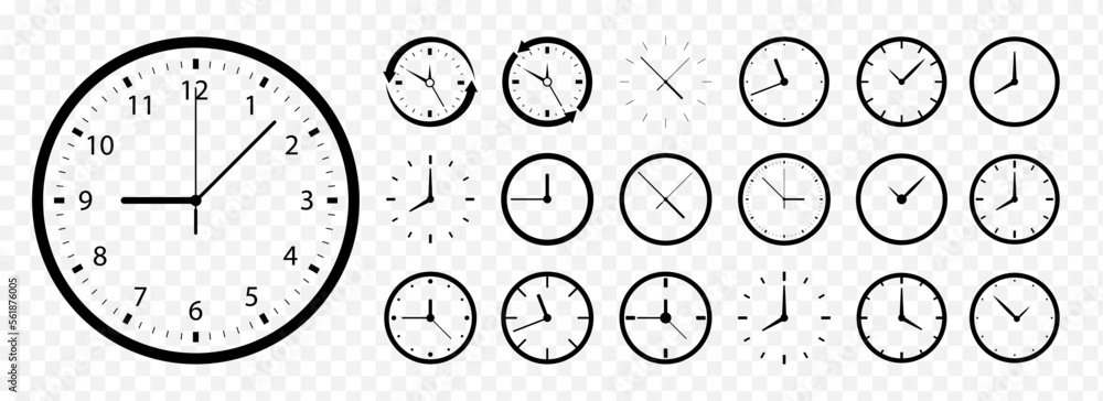 Fototapeta premium Set of time clock icons. Circle clock icons collection