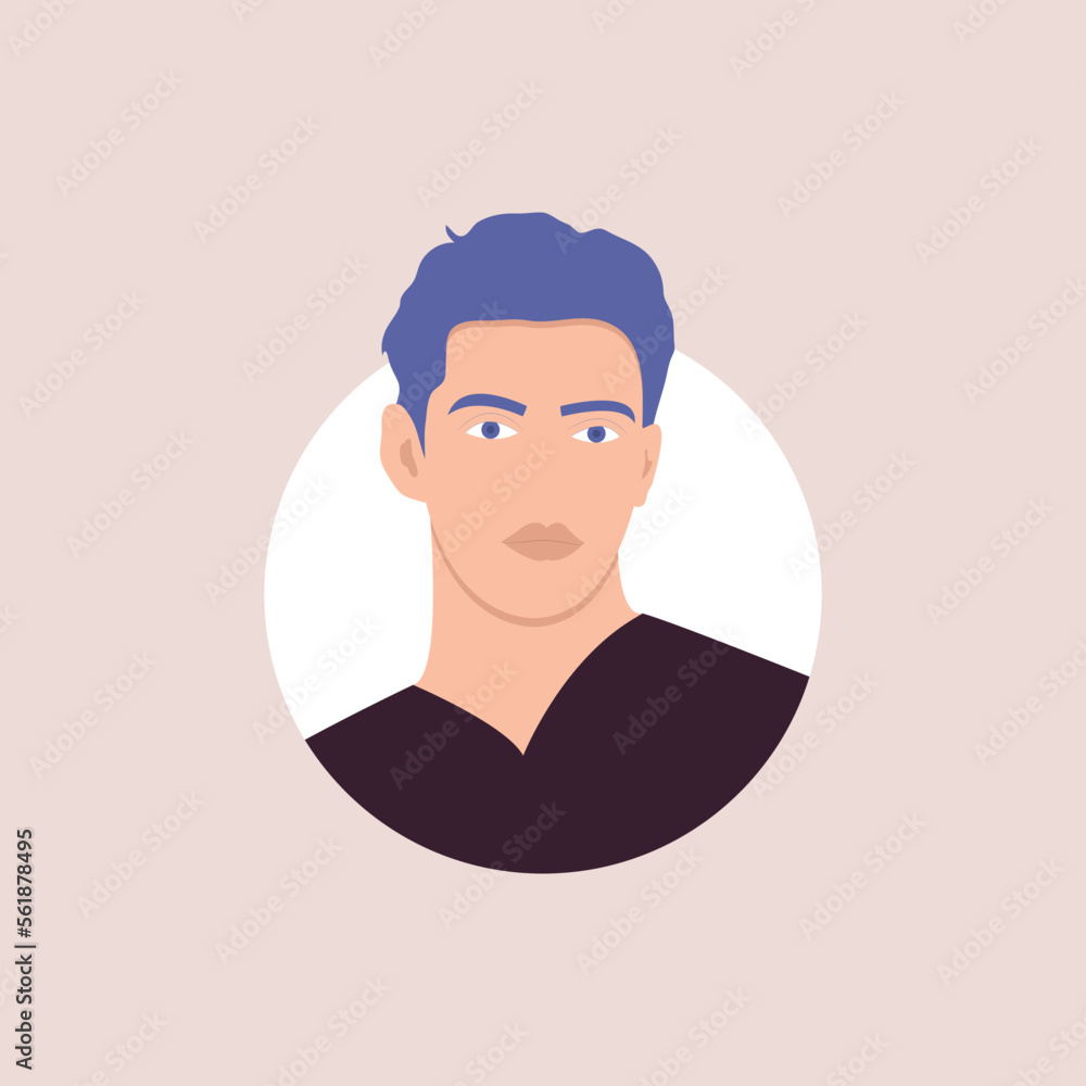 Profile image of male avatar for social networks with half circle. Fashion vector. Bright vector illustration in trendy style.