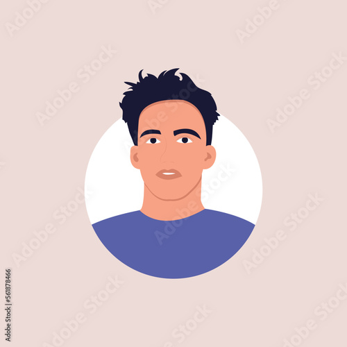 Profile image of male avatar for social networks with half circle. Fashion vector. Bright vector illustration in trendy style.