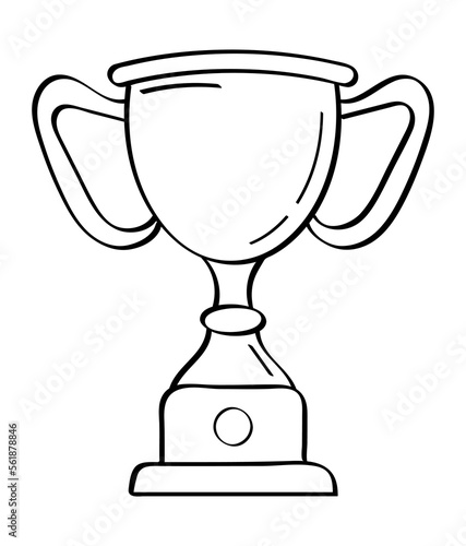 First place doodle icon. Medals and diploma set vector. Champion cup in sketch style. Awards, trophy cups, stars. Winner prize, champion cup
