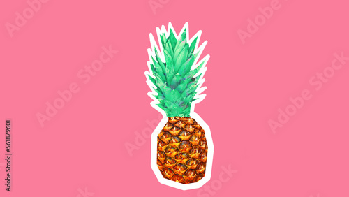 Stylish image of pineapple fruit on colorful pink background, magazine style