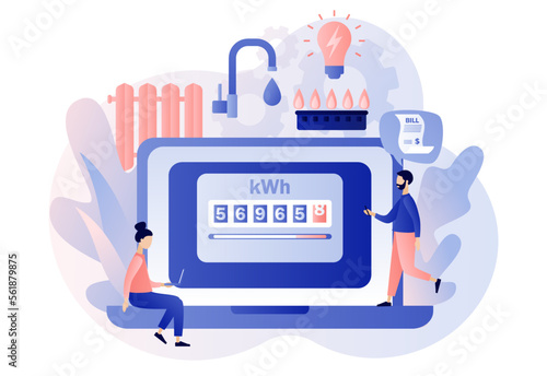 Utility bills. Household services online. Regular payments as gas, water, electricity, heating. Saving resources concept. Modern flat cartoon style. Vector illustration on white background