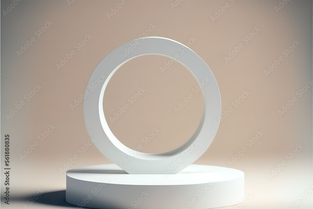 Realistic empty white pedestal with a ring. Generative AI Realistic empty white pedestal with a ring. Generative AI