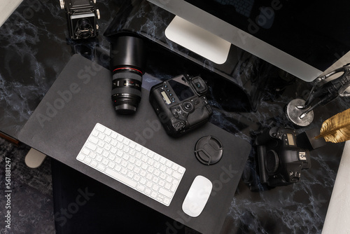 Close-up on a photographers desk space
