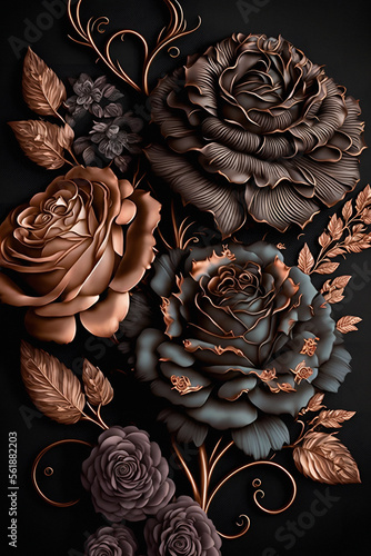 Beautiful decorative copper Roses generative AI