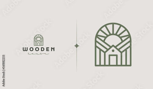 Wooden House Logo Template. Universal creative premium symbol. Vector illustration. Creative Minimal design template. Symbol for Corporate Business Identity