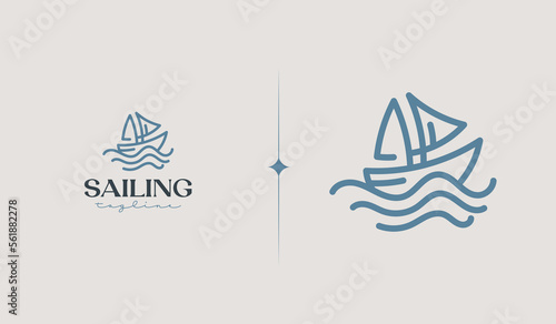 Sailing Boat Monoline Logo Template. Universal creative premium symbol. Vector illustration. Creative Minimal design template. Symbol for Corporate Business Identity