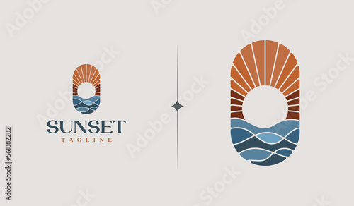 Sunset Wave Logo Template. Universal creative premium symbol. Vector illustration. Creative Minimal design template. Symbol for Corporate Business Identity