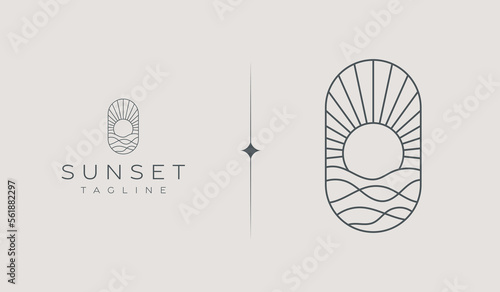 Sunset Wave Logo Template. Universal creative premium symbol. Vector illustration. Creative Minimal design template. Symbol for Corporate Business Identity