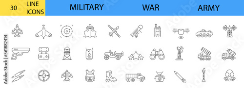 Army Military and war icons set. Editable Stroke