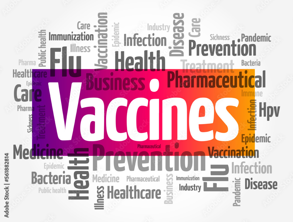 Vaccines - biological preparation that provides active acquired immunity to a particular infectious or malignant disease, word cloud concept background