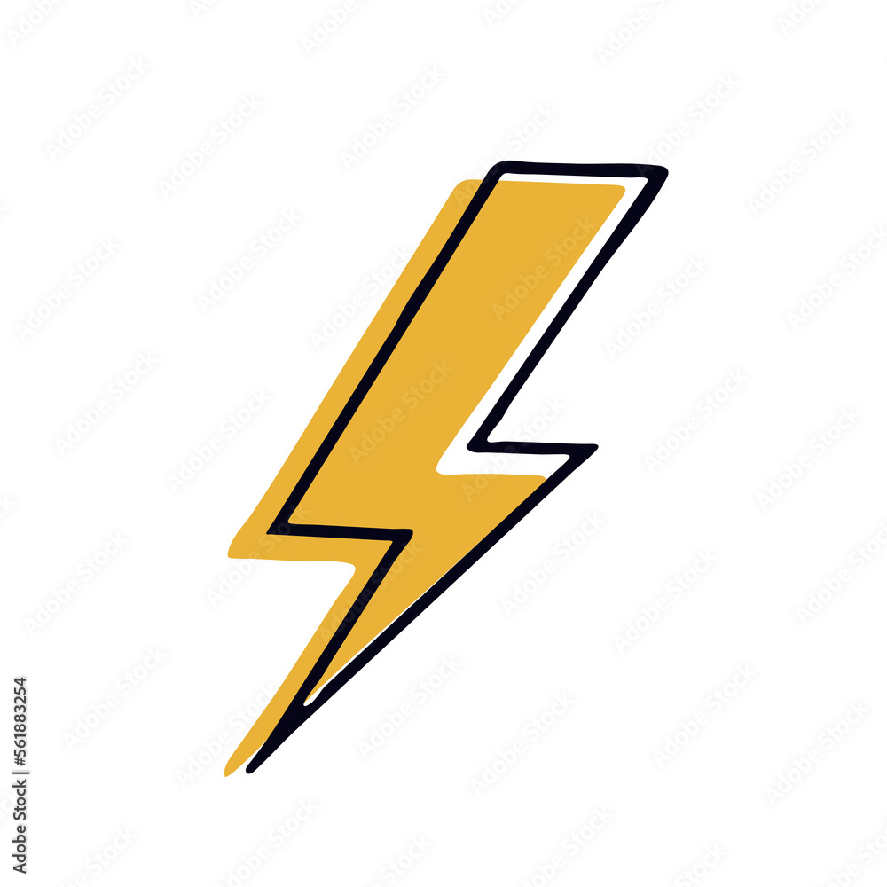 Yellow thunder on storm in flat style. Vector illustration on white background Yellow thunder on storm in flat style. Vector illustration on white background