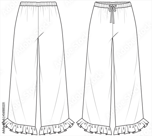 WIDE LEG FRILLED HEMLINE PAJAMA FOR SLEEP WEAR BOTTOM FOR TEEN GIRLS AND WOMEN IN EDITABLE FILE