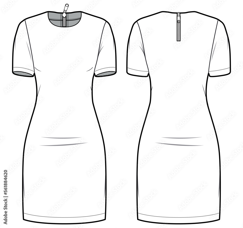 Women sheath dress design flat sketch fashion illustration with front ...